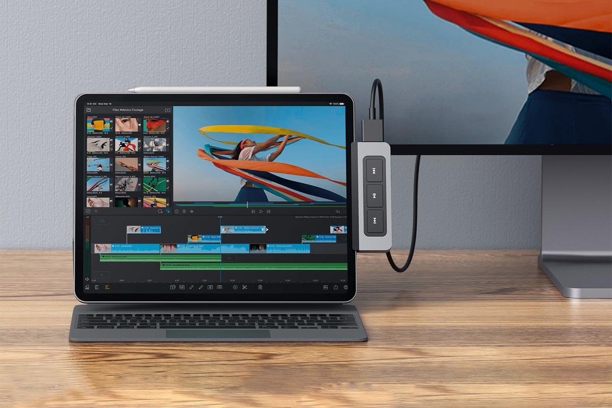 Hyper Wydany USB-C Hub dla iPad z przyciskami sterowania odtwarzaniem